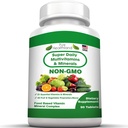 Pure Heathland Non GMO Super Daily Multivitaminas suaugusiems - 42 Natūralūs vaisiai ir daržovės Maišoma su 21 Eteriniai vitaminai ir mineralai - Vegan Coating Tablets, 90 Count, Pagaminta JAV