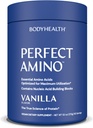 BodyHealth PerfectAmino milteliai - BCAA ir EAA milteliai prieš ir po treniruotės - Amino rūgštis energijos gerti vyrams ir moterims remti liesos raumenų ir atkūrimo - Vanilla - 60 Servings
