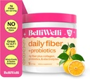 BelliWelli Fiber Priedas moterims ir vyrams - Premium Daily Fiber milteliai iš Organic Acacia su pridėta Collagen, Electrolytes & Probiotics - No Bloat, Vidurių užkietėjimas & gut Health Support (Orange Yuzu)