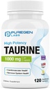 Puregen Labs Taurine 1000mg [High Power] 120 Veg Capsules ® 124; No Harmful Additives Bendrijoje 124; Non-GMO, NO Gluten and Dairy, Palaiko širdies sveikatą ir raumenų atsigavimą ® 124; 120 Servings ® 124; Pagaminta JAV